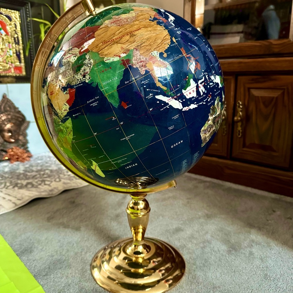 Genuine 22” Large Gemstone Lapis Lazuli Globe with Golden Brass  Beautiful